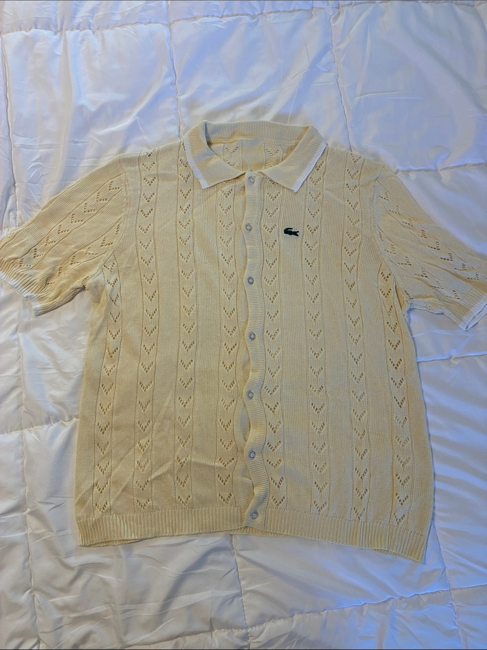 Lacoste Cream Short-Sleeve Knit Polo with Green Crocodile (not official brand)
